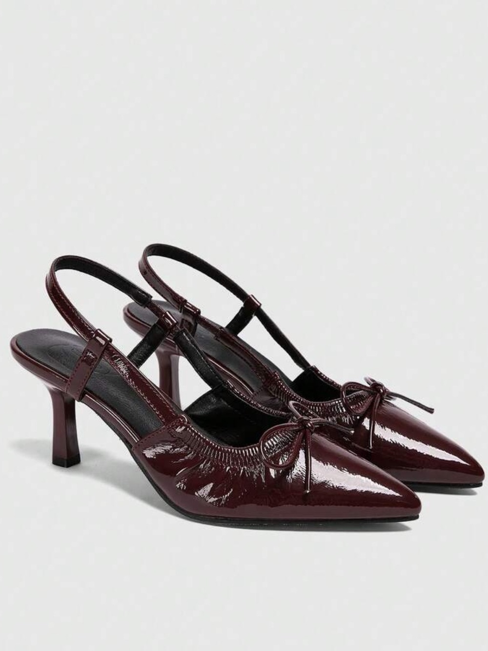 Burgundy maroon faux leather slingback heels